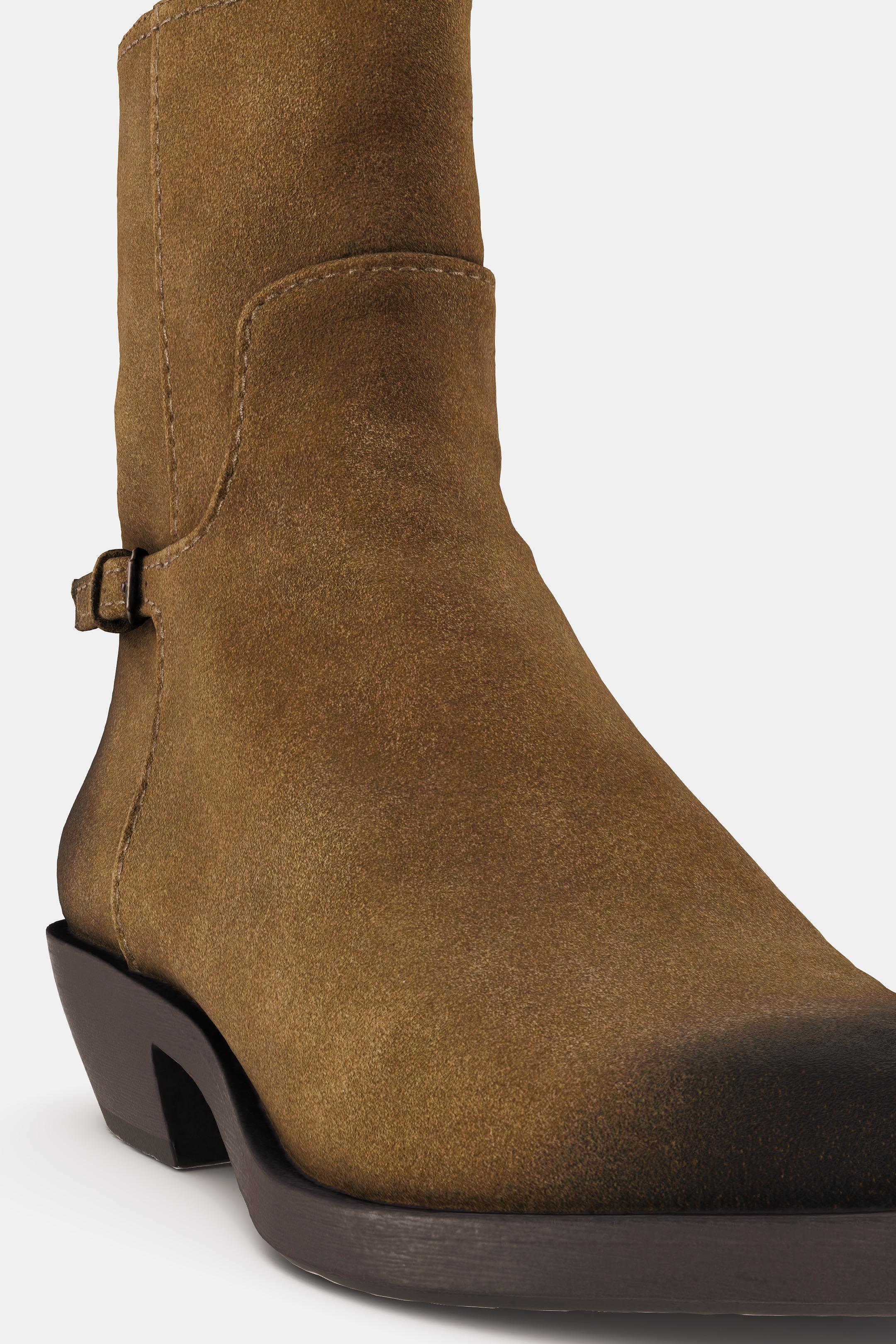 ダメージ加工レザーショートブーツ - ブラウン | ZARA Japan / 日本