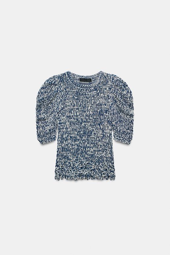 ASYMMETRIC KNIT JUMPER - Ecru / Blue by Zara - Image 0