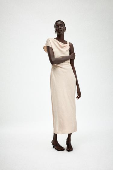 VESTIDO MIDI ASIMÉTRICO - Crudo de Zara - Imagen 0