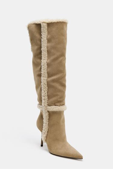BOTTES À TALONS AVEC COMBINAISON DE MATIÈRES - Beige clair de Zara - Image 5