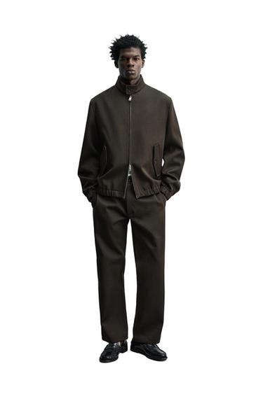 WOOL/COTTON TEXTURED TROUSERS - Chocolate by Zara