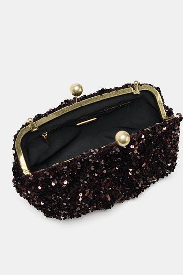 Zara SEQUIN CLUTCH - Brown