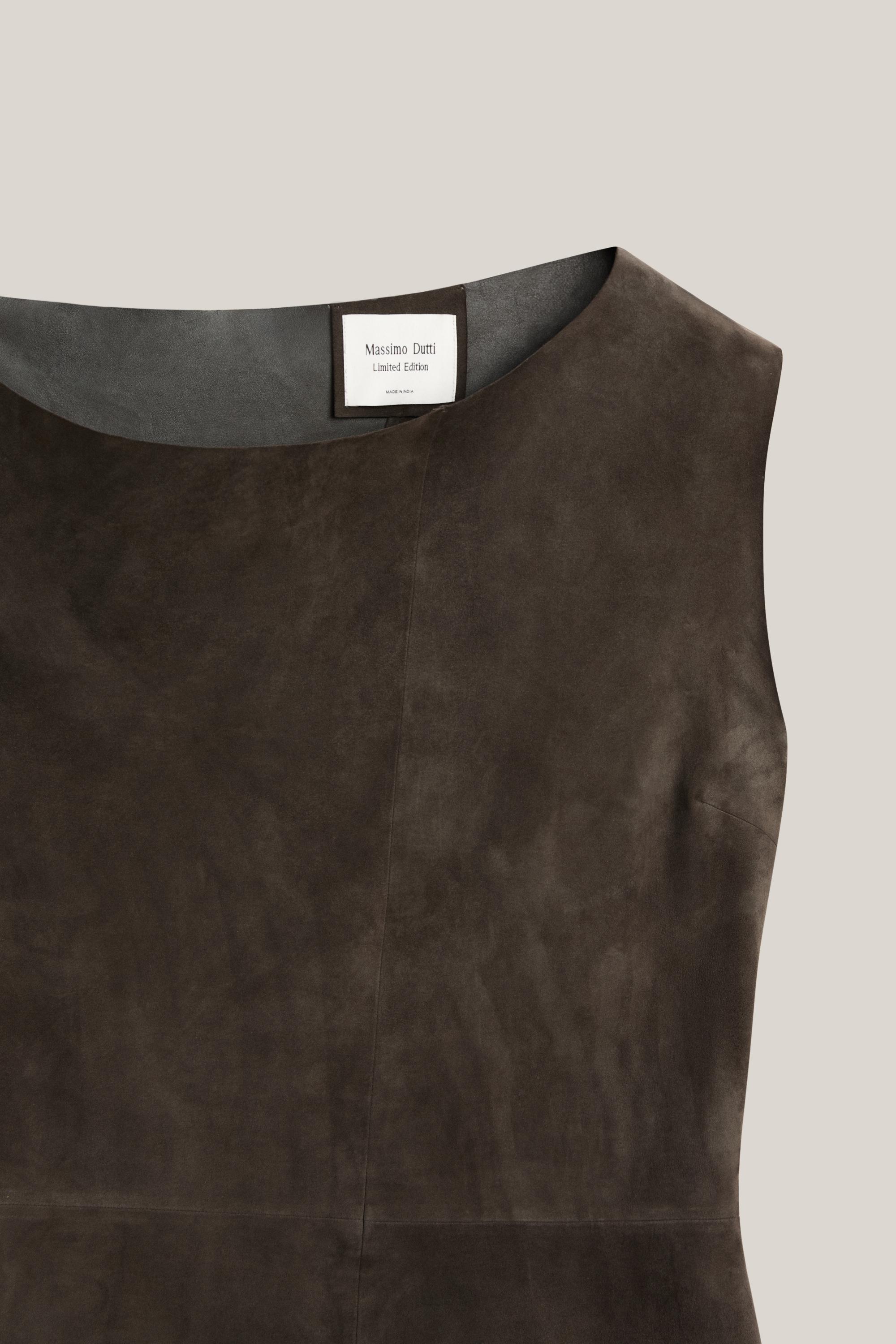 Suede leather midi dress with asymmetric neckline - LIMITED EDITION
