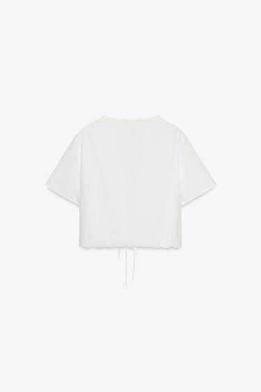 EMBROIDERED SHIRT WITH TIES - Oyster-white by Zara - Image 4