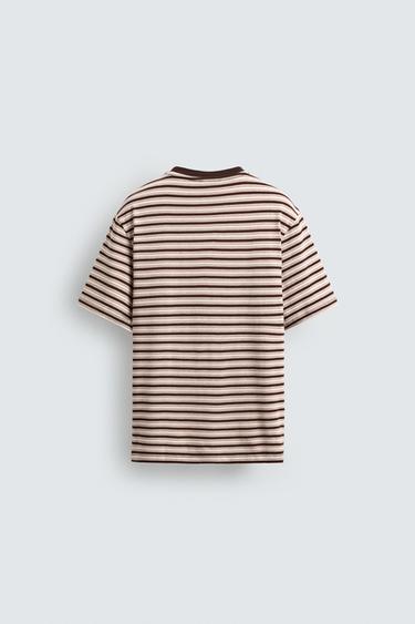 CONTRAST STRIPED JACQUARD T-SHIRT - Brown by Zara - Image 7