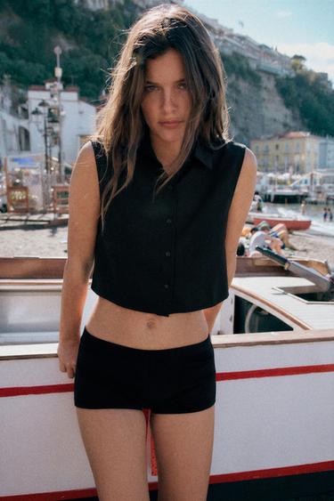 TOP POPELÍN VOLUMEN ESPALDA - Negro de Zara - Imagen 0