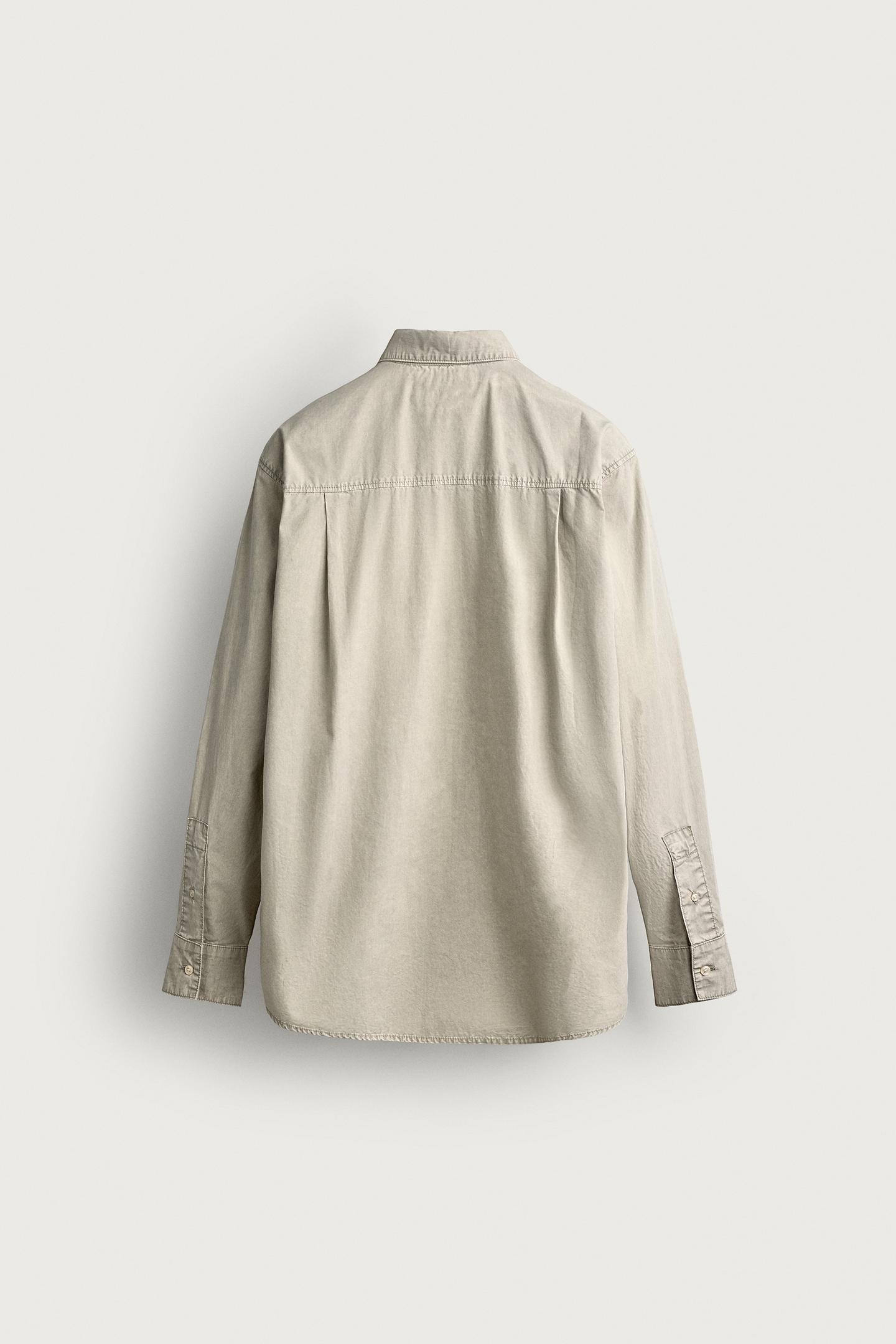 Мужская рубашка Zara Acid Wash Relaxed Fit, цвет: Бежевый — фото 8