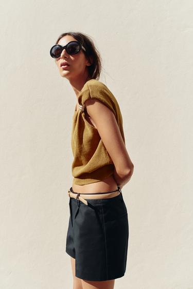 KNIT TRIM TOP - Dark straw by Zara - Image 3