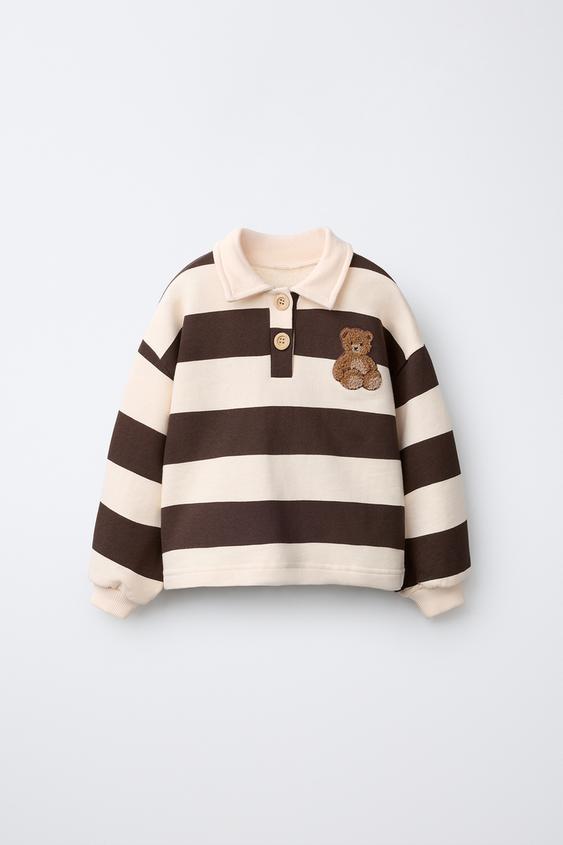 STRIPED POLO SWEATSHIRT - Brown by Zara - Image 0