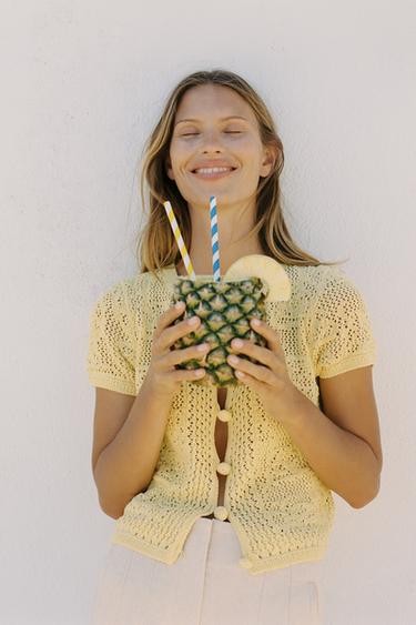 Zara CROCHET KNIT TOP - Yellow
