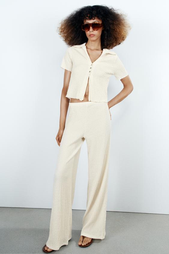 TEXTURED CROP TOP - Ecru by Zara - Image 0