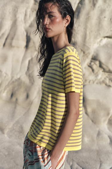 TOP EN MAILLE À RAYURES - Jaune de Zara - Image 3