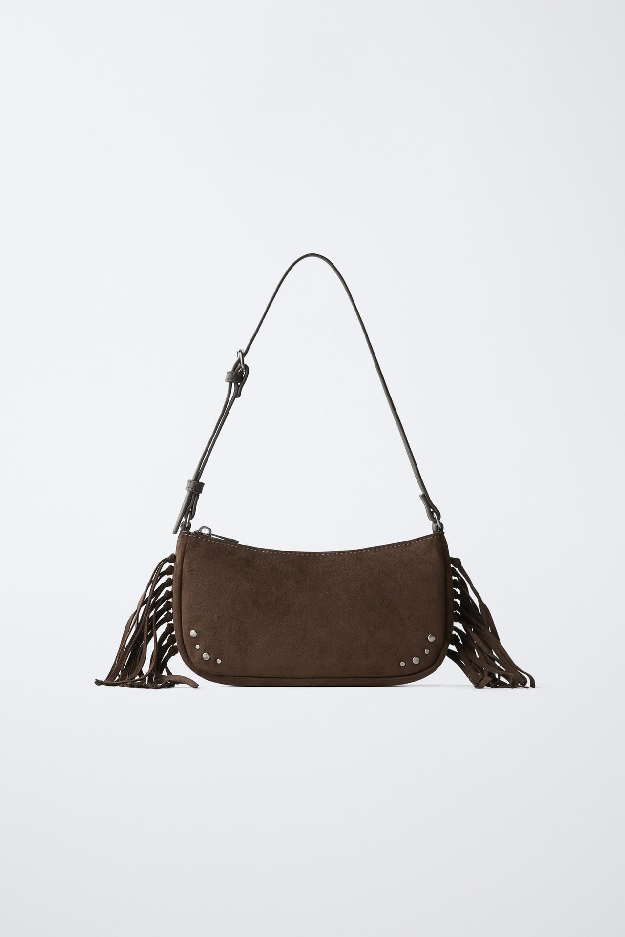 FRINGED SHOULDER BAG — Brown