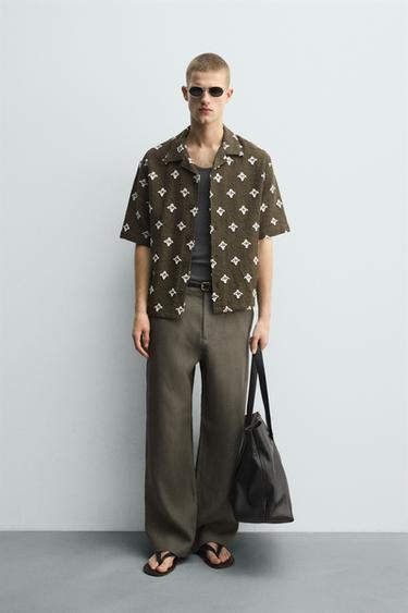 CAMISA JACQUARD TEXTURA - Khaki oscuro de Zara