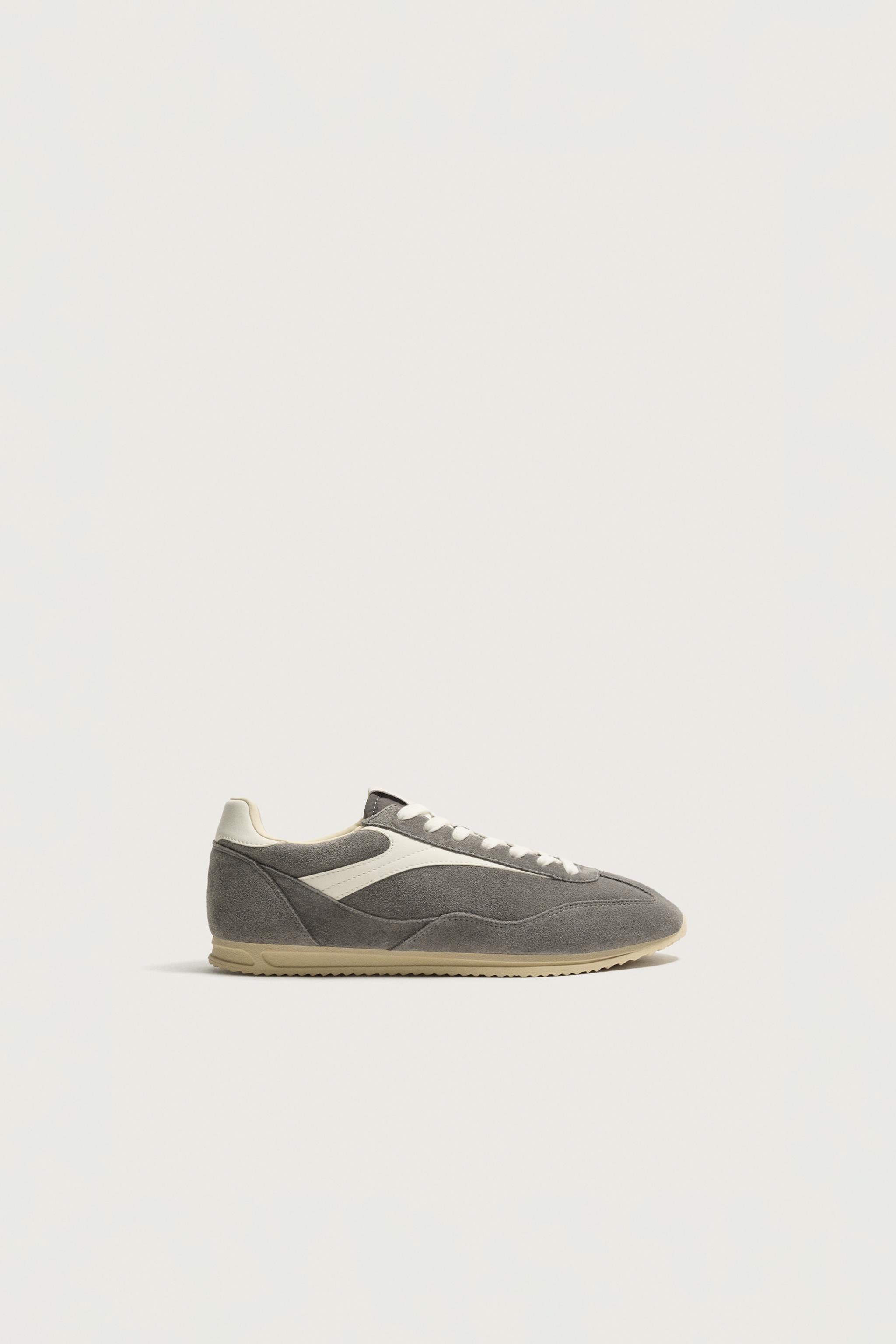 RETRO LEATHER SNEAKERS — Light khaki
