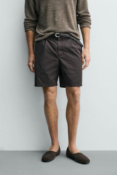 REGULAR FIT PLEATED BERMUDA SHORTS - Brown by Zara