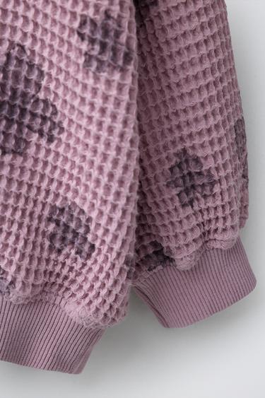 WAFFLE-KNIT FLORAL SWEATSHIRT - Pink by Zara - Image 3