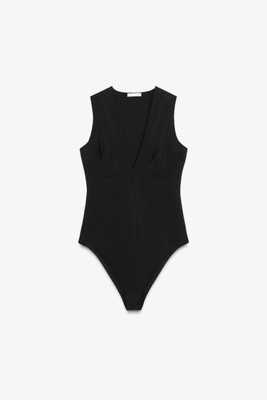 V-NECK POLYAMIDE BODYSUIT - Black by Zara - Image 6