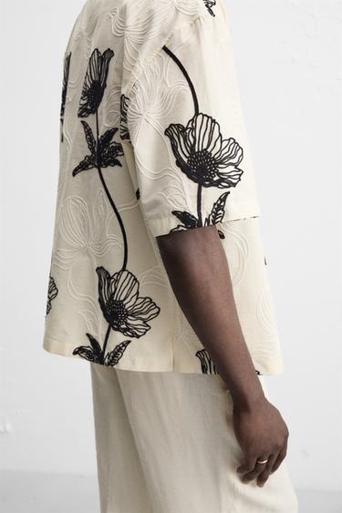 CHEMISE BRODERIES CONTRASTE - blanc de Zara - Image 6