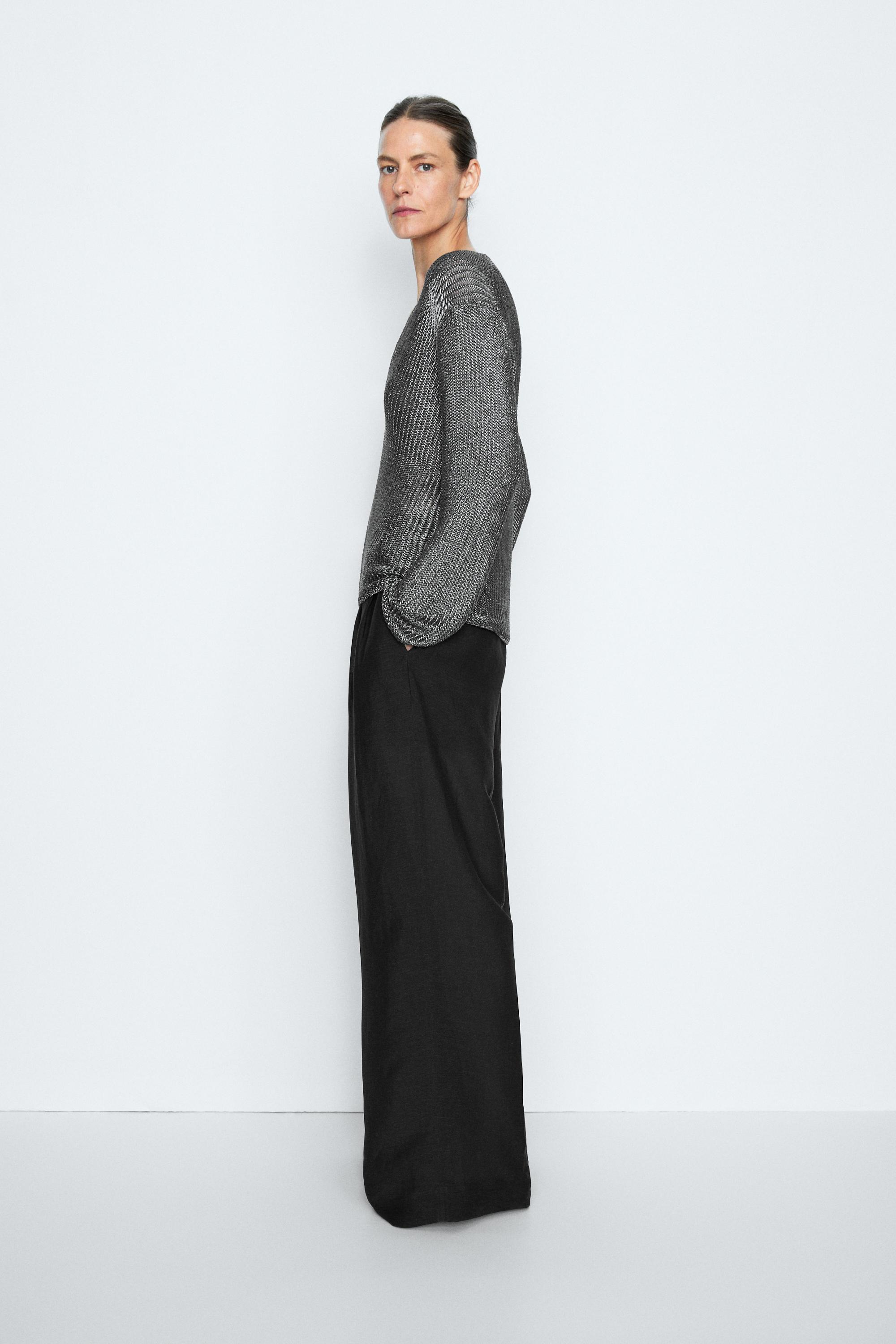 Metallic knit V-neck sweater - STUDIO