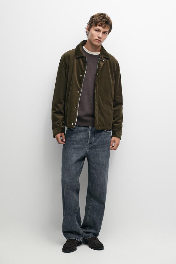 Zara Corduroy jacket with placket detail - Dark khaki - Image 0