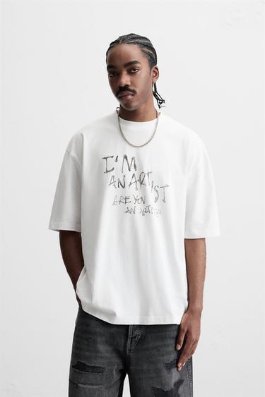 CONTRAST PRINTED T-SHIRT - Oyster-white by Zara