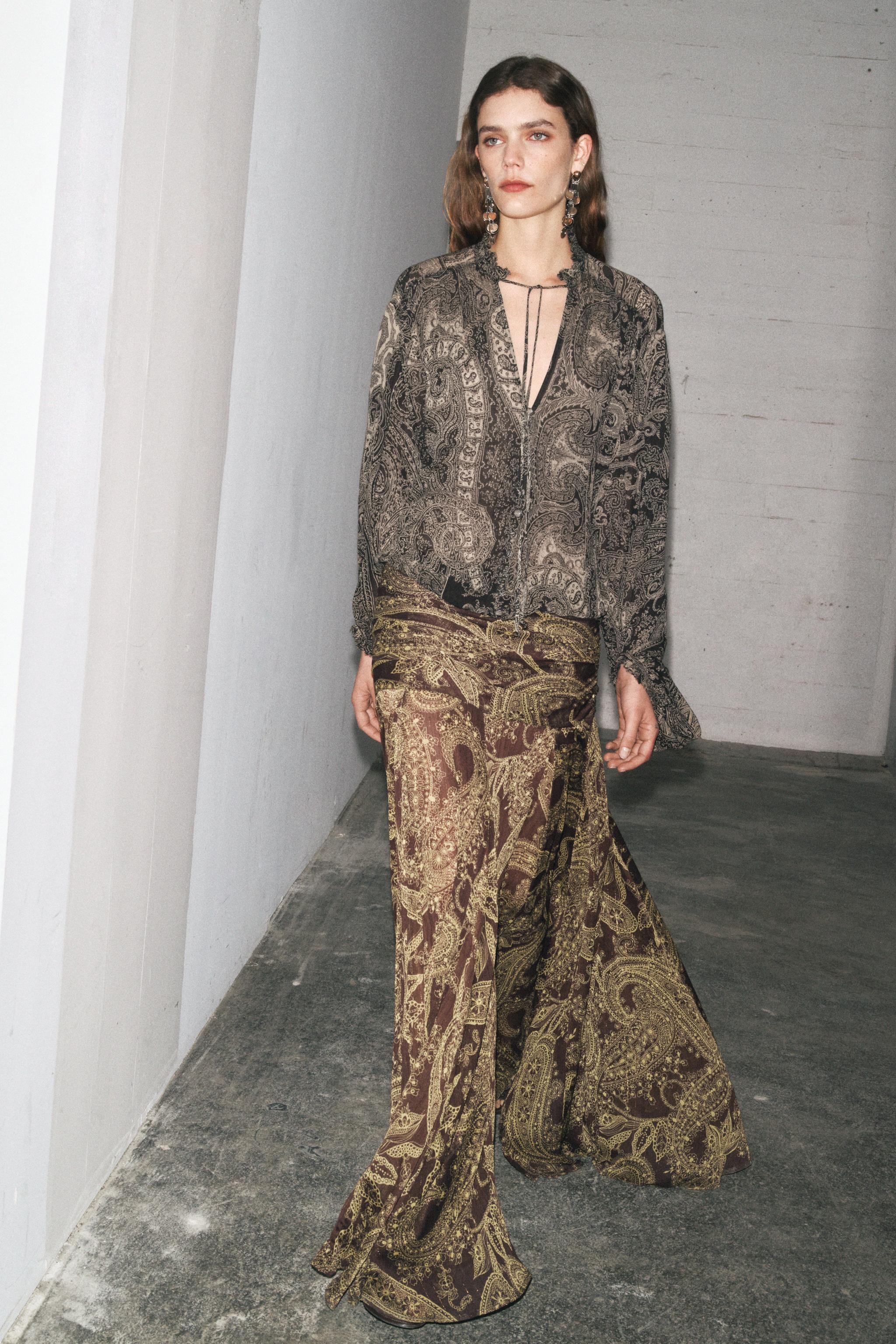 ZW COLLECTION PRINTED SKIRT - Brown | ZARA United States
