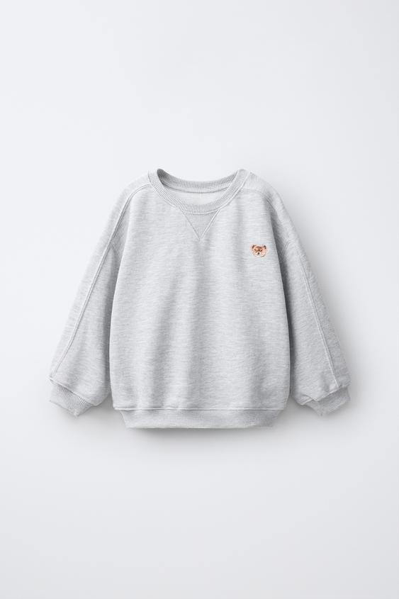 BEAR EMBROIDERED SWEATSHIRT - Grey marl by Zara - Image 0