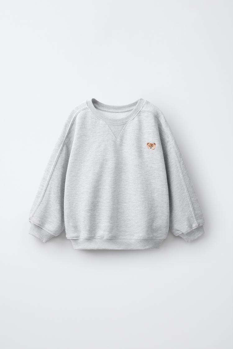 BEAR EMBROIDERED SWEATSHIRT — Gray marl