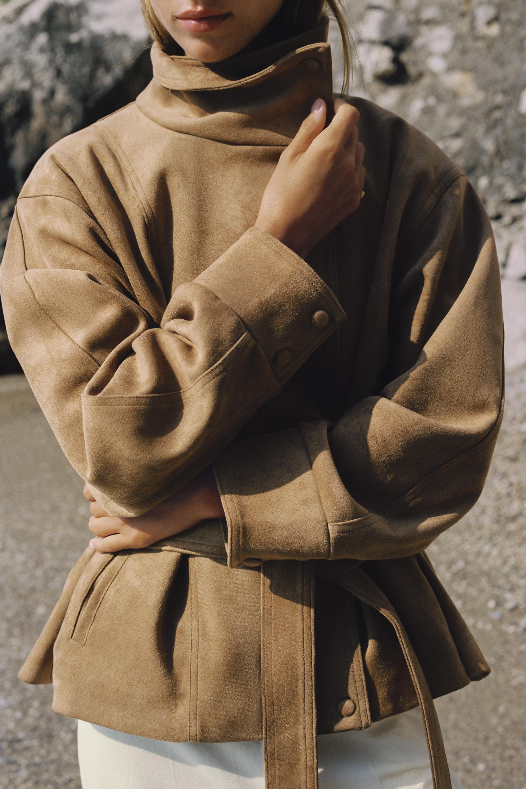 VESTE EFFET DAIM AVEC CEINTURE