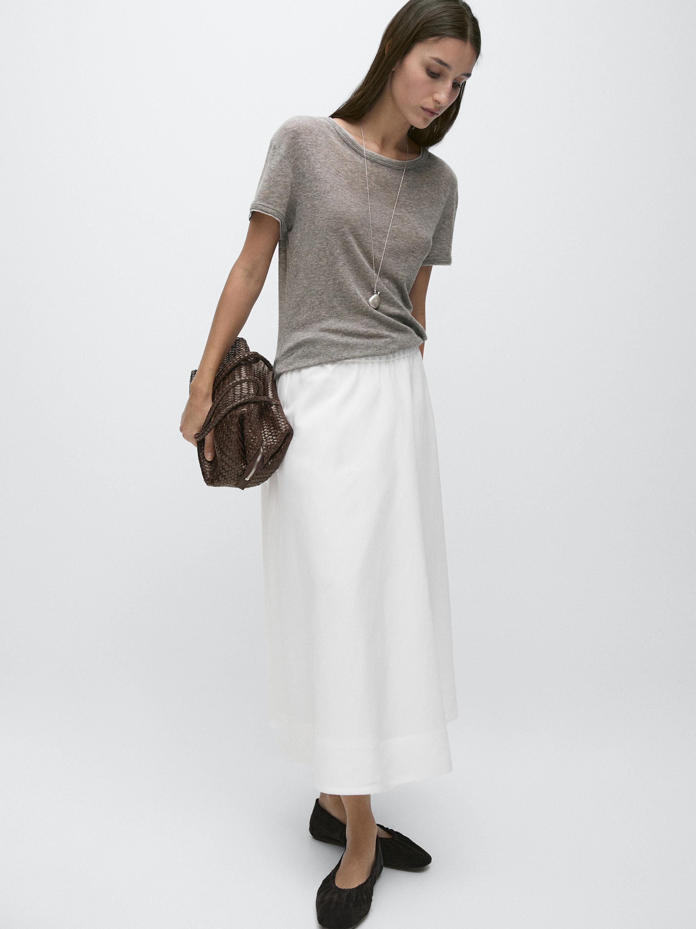 Flowing midi skirt with elastic detail