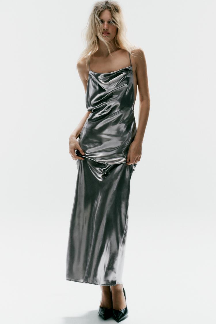 Vestido tirantes drapeado efecto metalizado