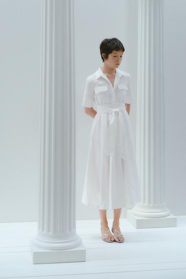 ZW COLLECTION ポプリンミディワンピースオフホワイトZaraのZW COLLECTION ポプリンミディワンピース - オフホワイト