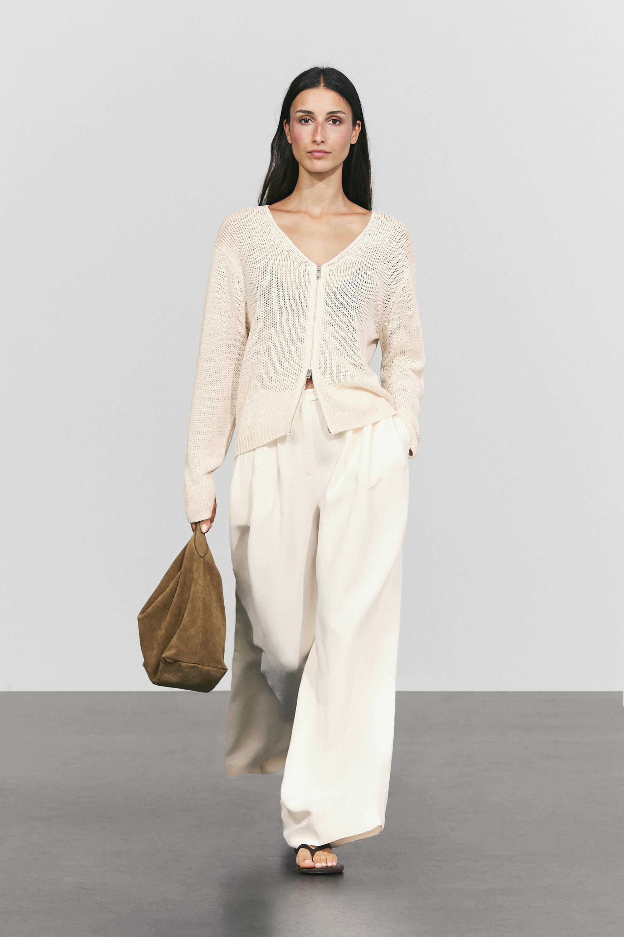 100% linen knit zip-up cardigan