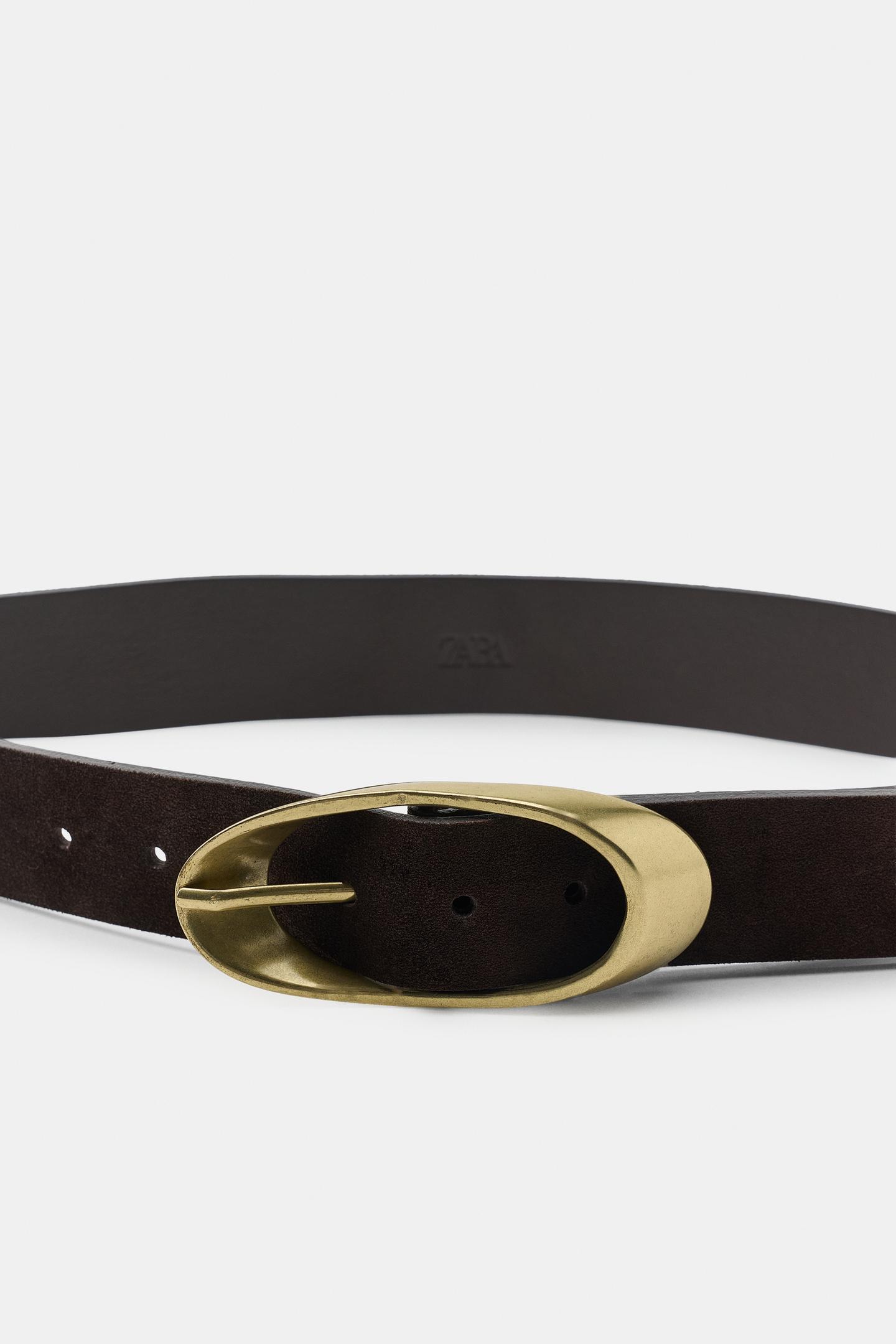 Женский ремень Zara 100% Leather Belt with Oval Buckle, цвет: Коричневый — фото 3