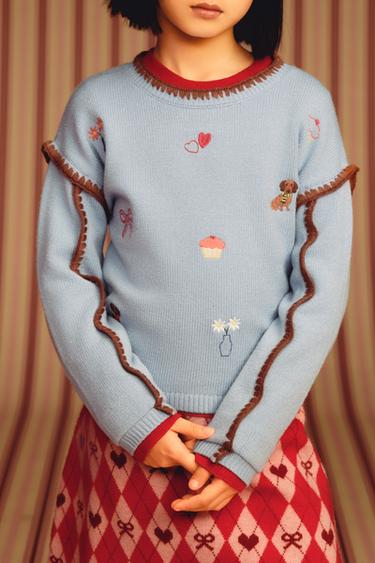 EMBROIDERED KNIT JUMPER - Light blue by Zara