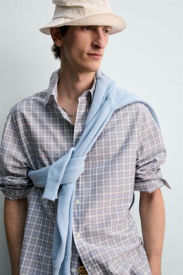 CHEMISE RELAXED FIT À CARREAUX - Bleu ciel de Zara - Image 5