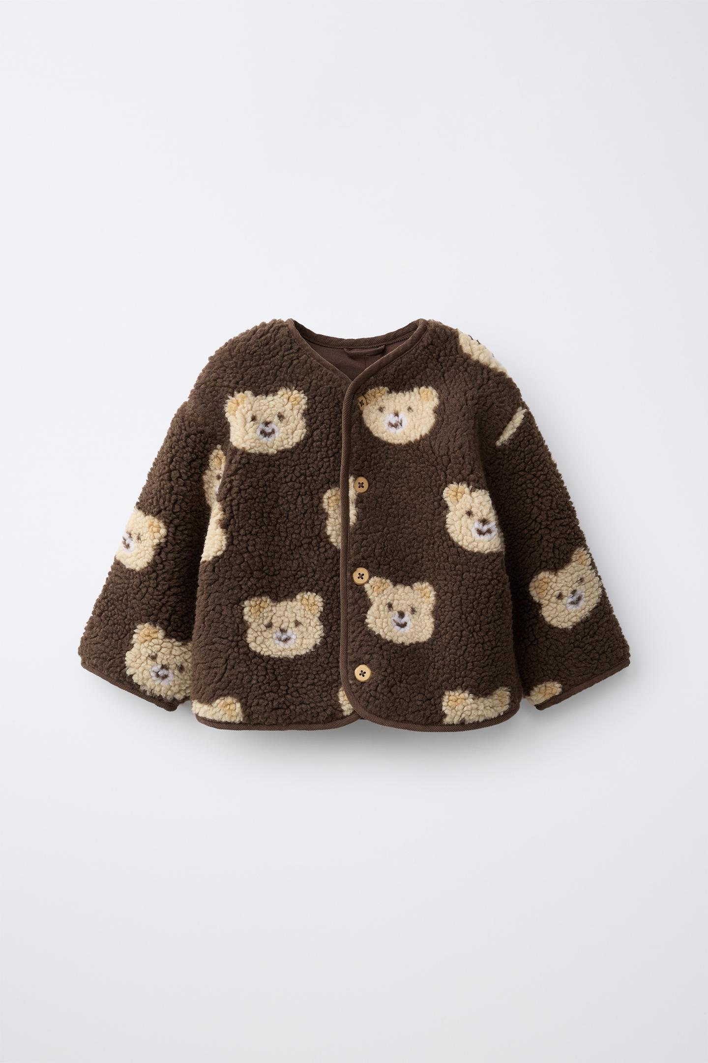 Детская куртка Zara Bear Print Faux Shearling, цвет: Коричневый — фото 2