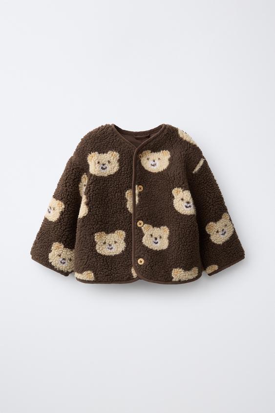 BEAR PRINT FAUX SHEARLING JACKET - Brown by Zara - Image 0