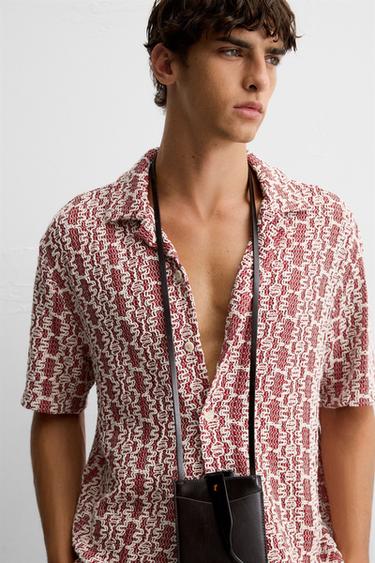 CROCHET TEXTURED SHIRT - White / Red by Zara - Image 4