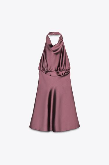 SATIN MINI DRESS - Wine by Zara - Image 1