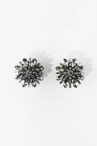 FLOWER RHINESTONE EARRINGS - Silver by Zara