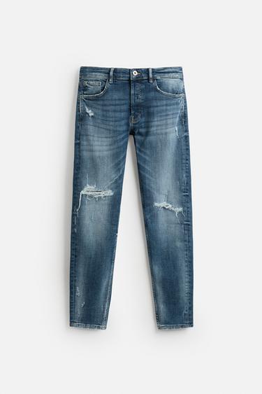 RIPPED SKINNY FIT JEANS - Mid-blue by Zara
