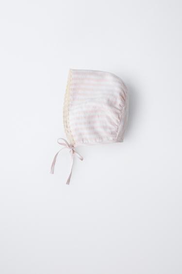 SEERSUCKER STRIPE LACE BONNET - Pale pink by Zara - Image 3