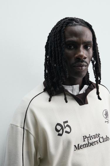 Zara CONTRAST EMBROIDERED RETRO SOCCER POLO - Oyster-white