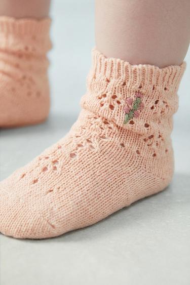 OPENWORK SOCKS WITH EMBROIDERED FLOWERS - Peach by Zara - Image 4