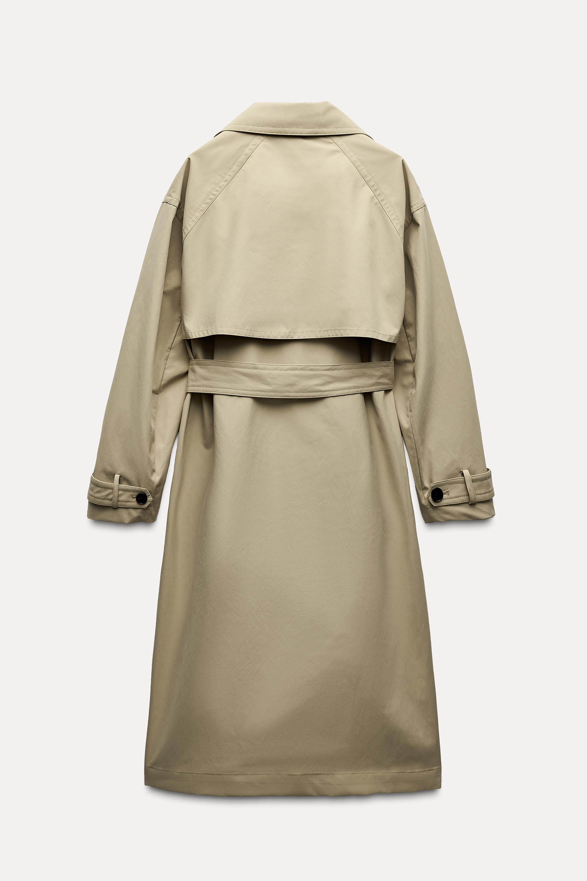 ZARA 2024 Buttery Soft Faux Leather Belted Double Lapel Midi Trench Coat Carmel