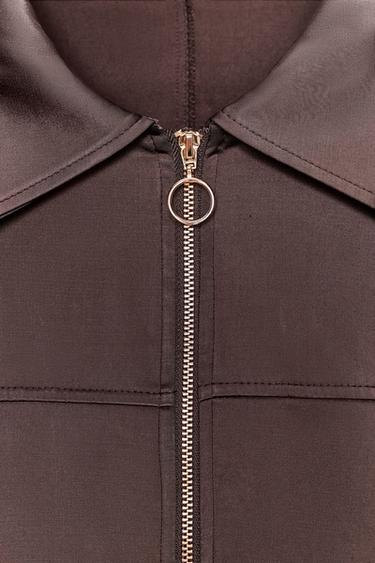 VESTE SATINÉE ZIPPÉE - Marron de Zara - Image 6