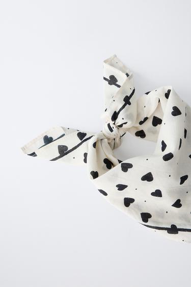 HEART AND POLKA DOT PRINT SQUARE BANDANA - Black by Zara - Image 1