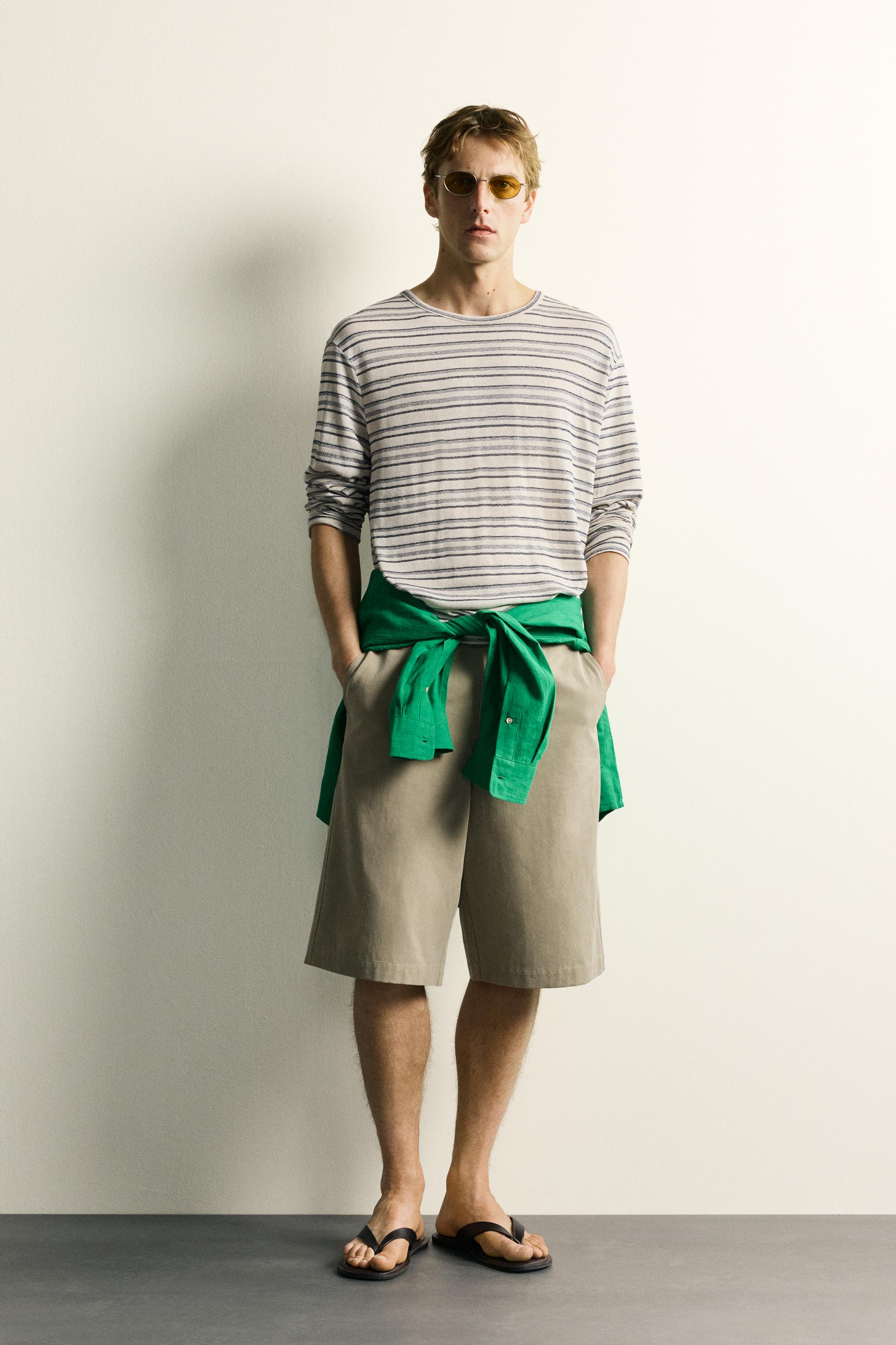 T-SHIRT À RAYURES VISCOSE/LIN